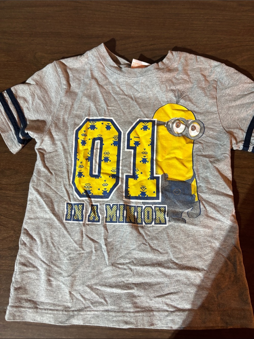 Universal Gray Short Sleeve Minion Graphic Tee with Yellow Accents